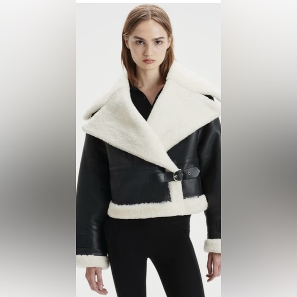 Shoreditch Ski Club Women's Shearling Lined Leather Daia jacket - Picture 2 of 13